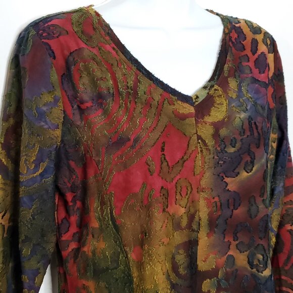Kamana Abstract Colorful Tie Dye Mesh Top Shirt Blouse S V Neck Artsy Boho - Picture 2 of 7